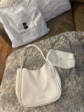 NEWBELLA White Vegan Leather 2pc Shoulder Bag Set